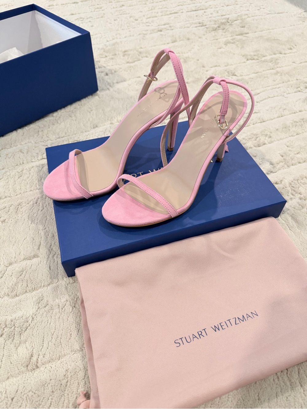 Stuart Weitzman Blush Pink Suede Slingback Heels